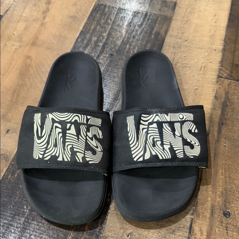 Vans Black and White Logo Slide Sandals